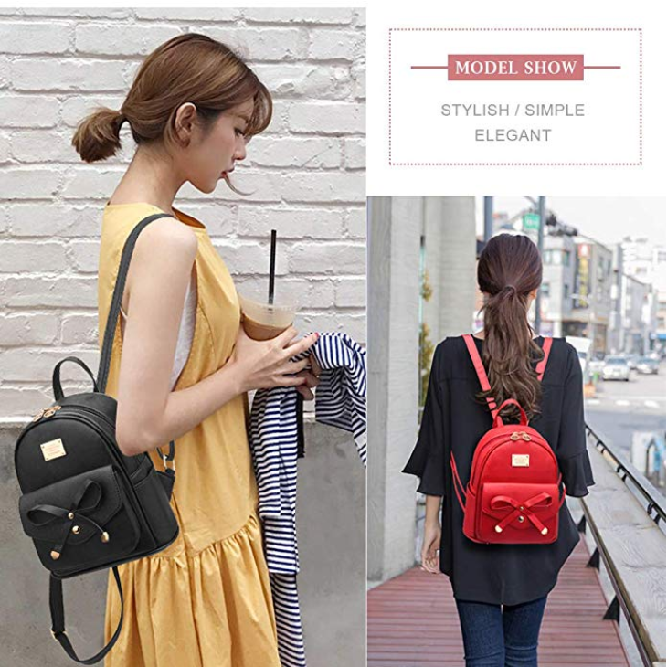 Миниатюра: Girls Bowknot Cute Faux Leather Backpack Mini Backpack Purse for Women, Beige