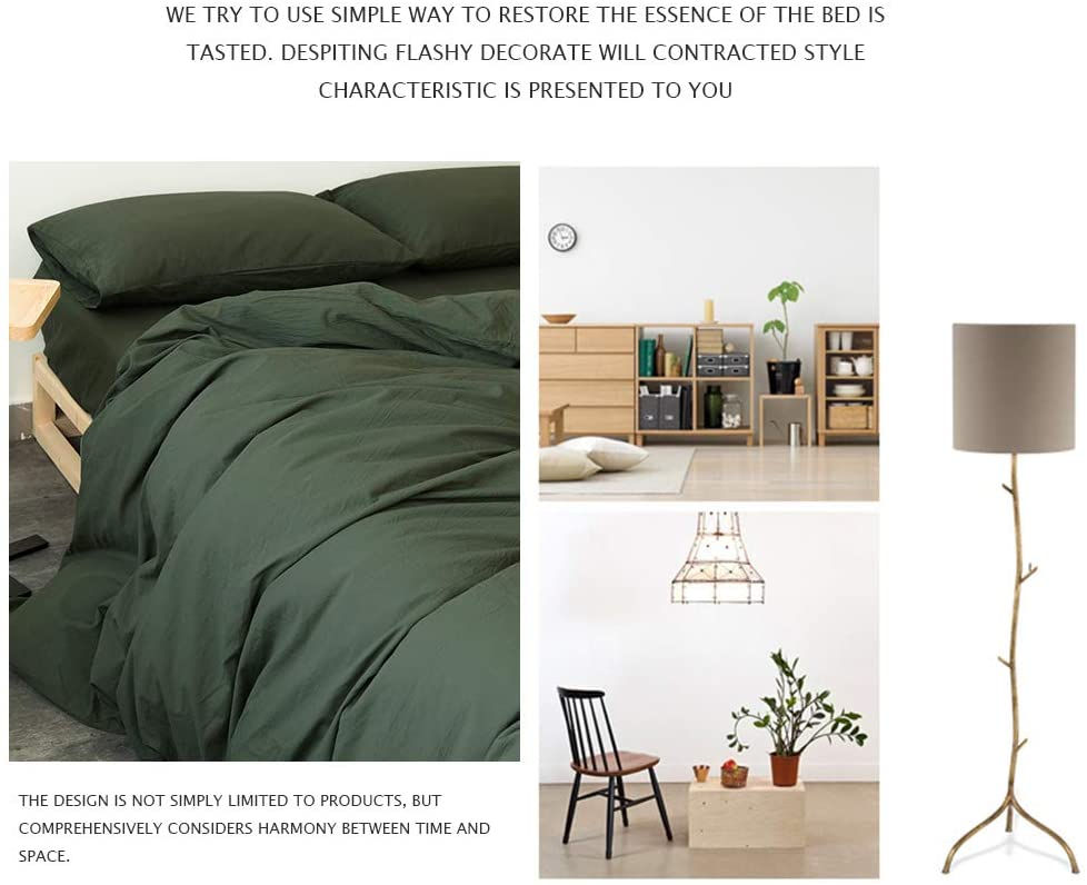 الصورة المصغرة: Washed Cotton Duvet Cover Dark Green Reversible Solid Color Bedding Set Modern 