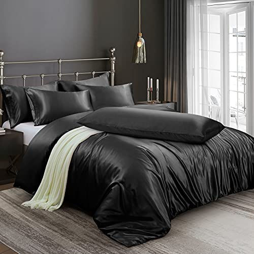 Thumbnail: Ersmak 6 Pieces Satin Duvet Cover Full/Queen Size Luxury Silky Bedding Duvet Co