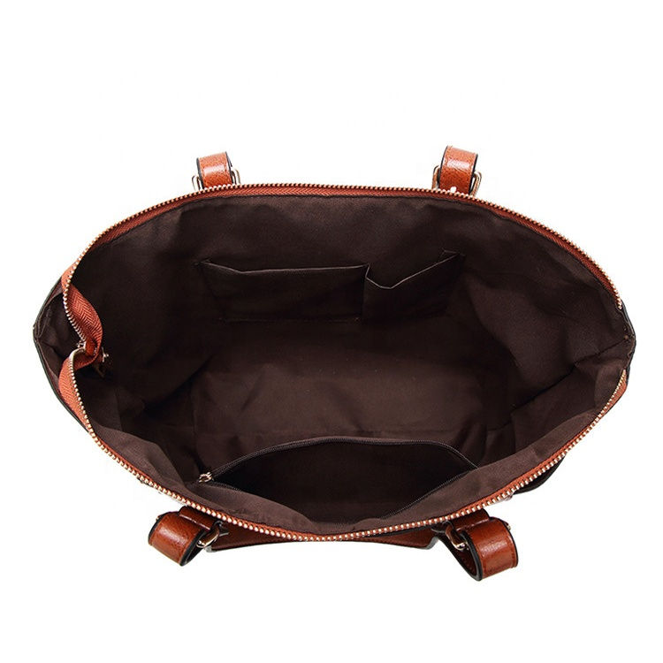Thumbnail: Custom Ladies Large Luxury Work PU Brown Leather Tote Laptop Handbag Women Shou