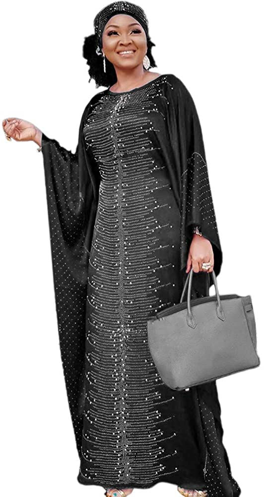 Thumbnail: HD Long African Dresses for Women Fashion Beading Rhinestone Kaftan Maxi Dress