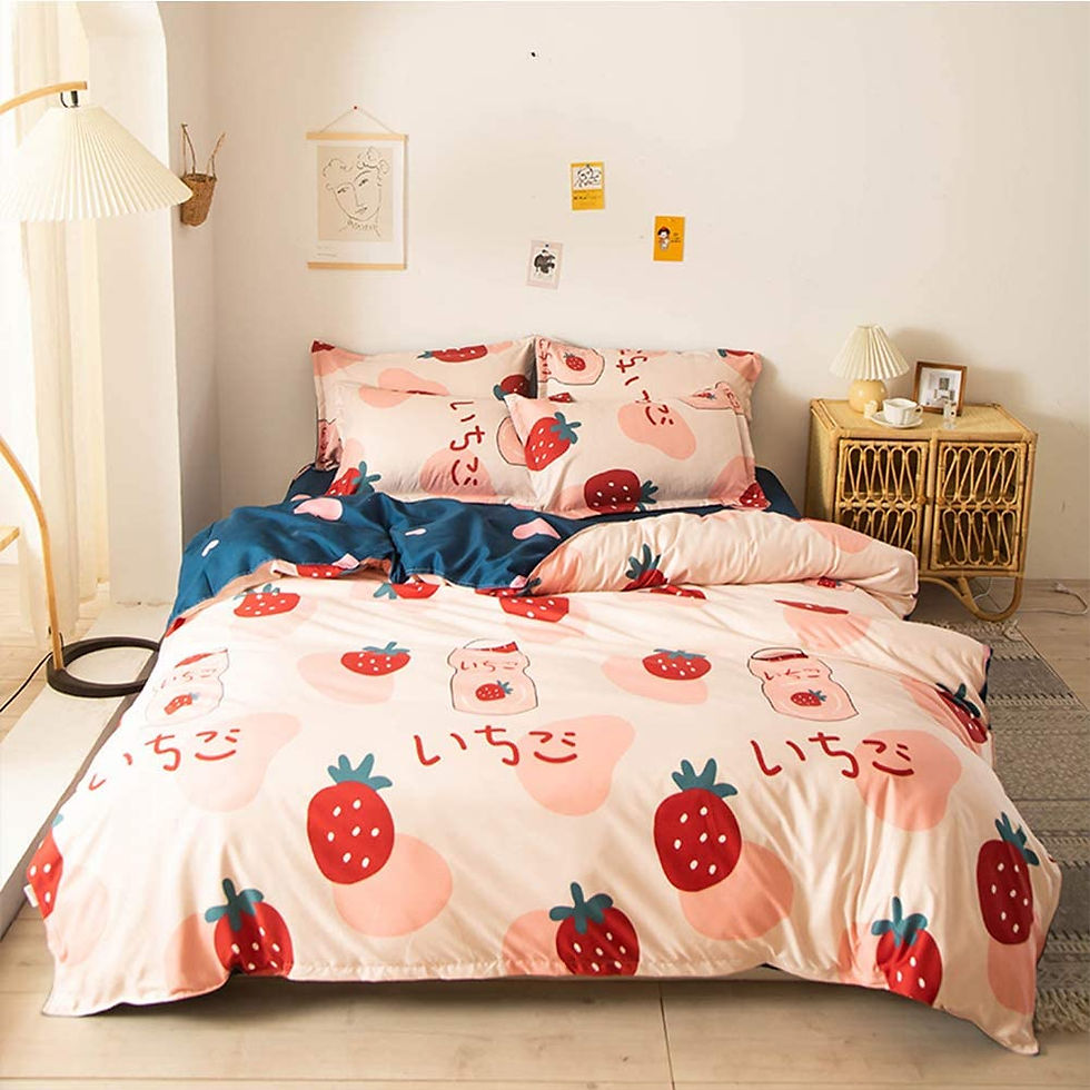 الصورة المصغرة: Xiongfeng Kids Duvet Cover Set Queen Size Girls Peach Fruit Printed Blush Pink 