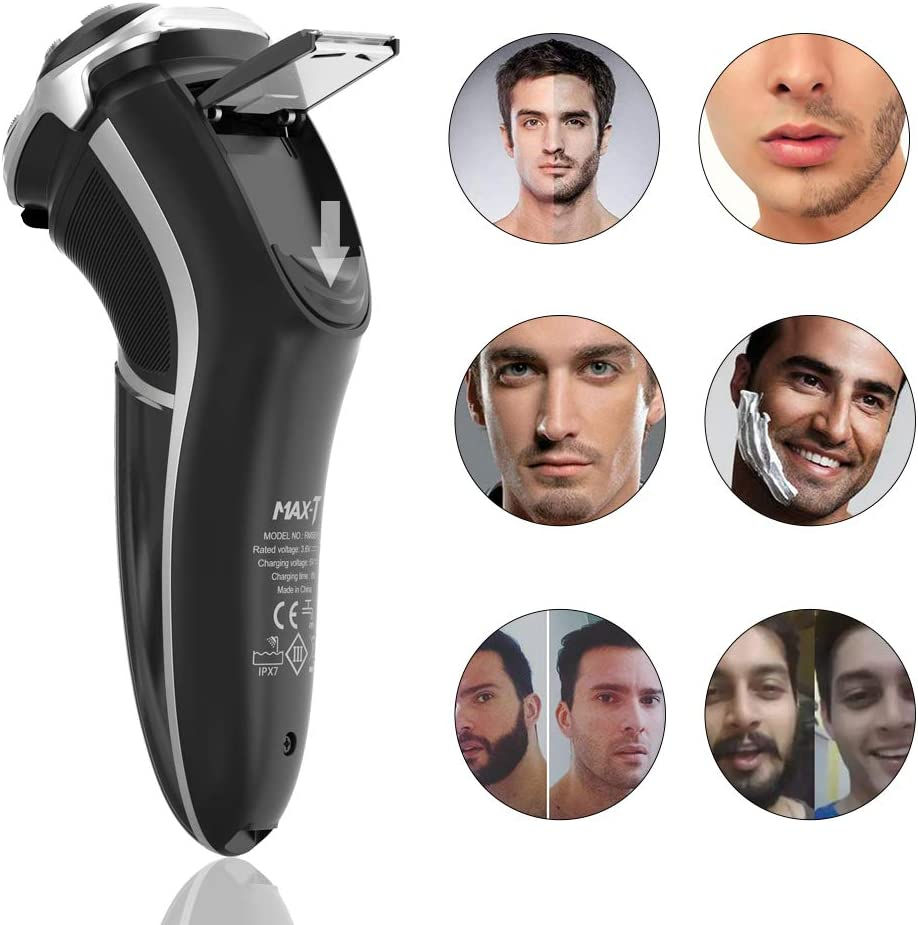 サムネイル： Men's Electric Razor MAX-T Quick Rechargeable Rotary Shaver with LCD Display Po