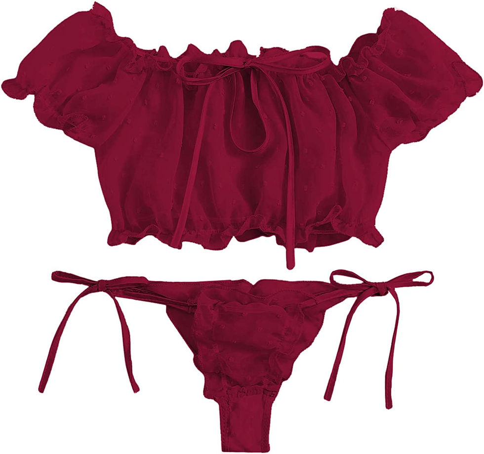 Thumbnail: SheIn Women's Self Tie Ruffle Trim Dobby Mesh Lingerie Set Sexy Bra and Panty