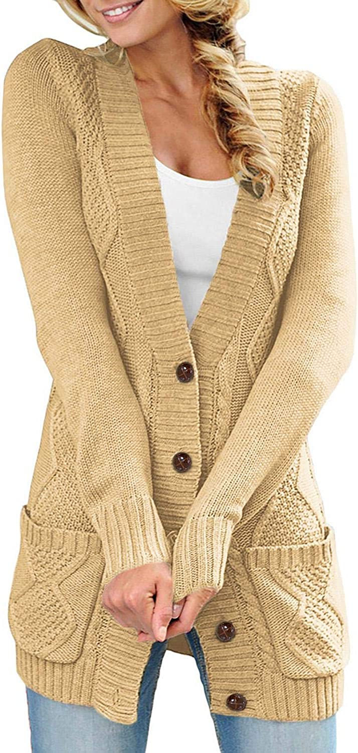 Miniature : Uniarmoire Women Long Sleeve Pocket Knit Cardigans Button Cable Sweater Coat