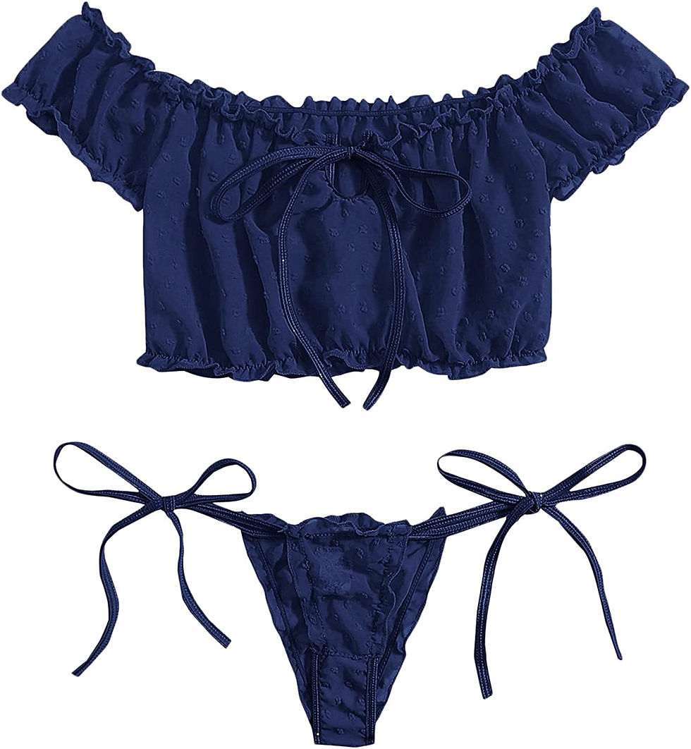 Thumbnail: SheIn Women's Self Tie Ruffle Trim Dobby Mesh Lingerie Set Sexy Bra and Panty