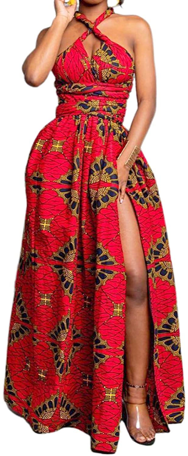 Thumbnail: Vimoisa Women Sexy Boho African Dress Long Maxi Dress V-Neck Multi-Way Dress Pl
