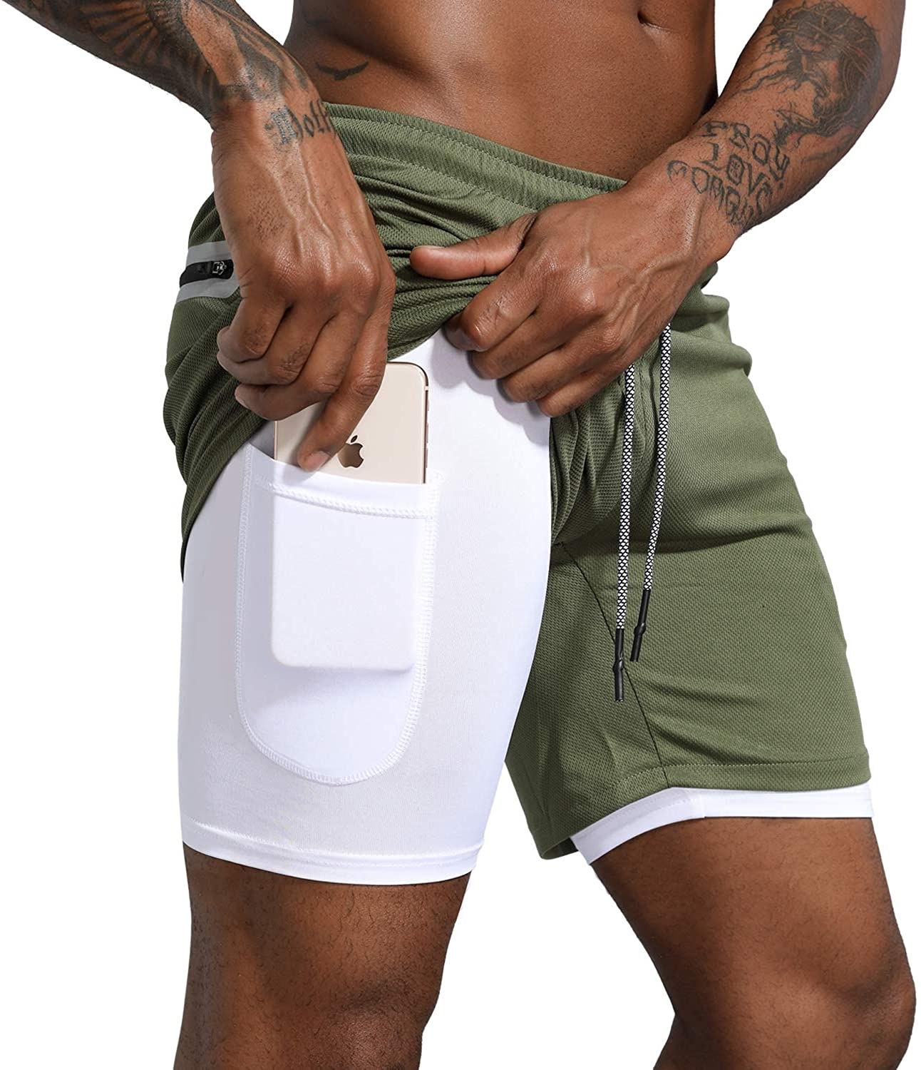 Leidowei Men's 2 in 1 Workout Running Shorts Lightweight Training Yoga Gym 7" S