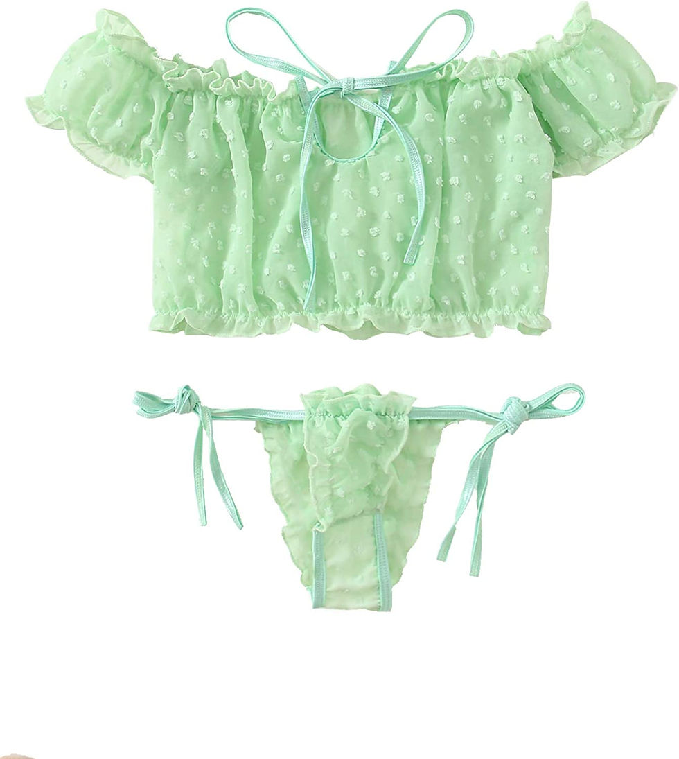 Thumbnail: SheIn Women's Self Tie Ruffle Trim Dobby Mesh Lingerie Set Sexy Bra and Panty