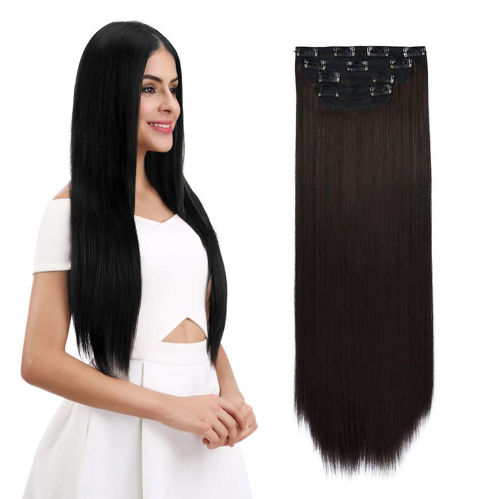 الصورة المصغرة: REECHO 18" Straight Long 4 PCS Set Thick Clip in on Hair Extensions Natural Bla