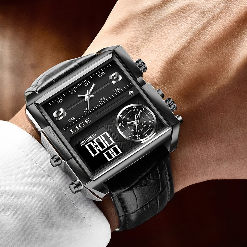 サムネイル： LIGE 2021 New Fashion Square Electronic Digital Watches Top Brand Luxury Ultra-