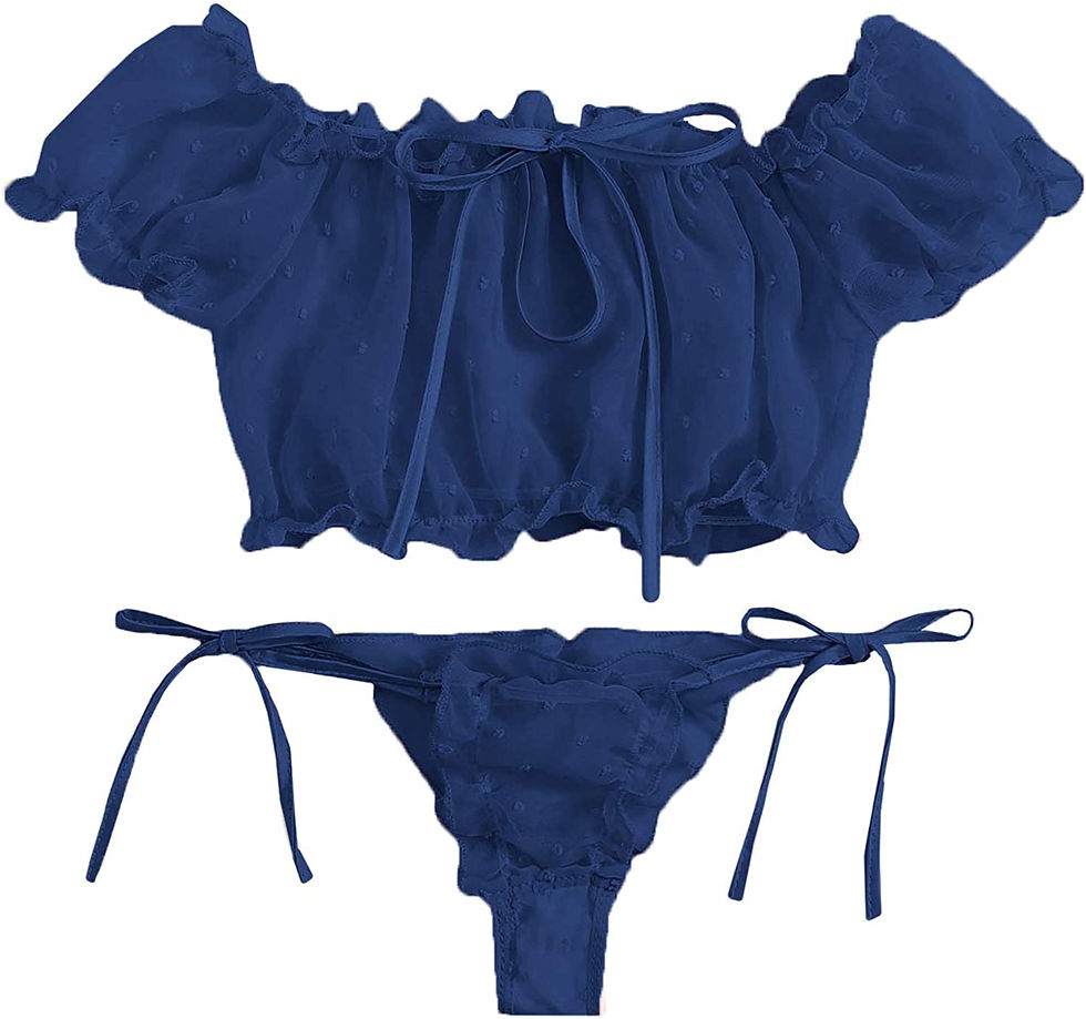 Thumbnail: SheIn Women's Self Tie Ruffle Trim Dobby Mesh Lingerie Set Sexy Bra and Panty
