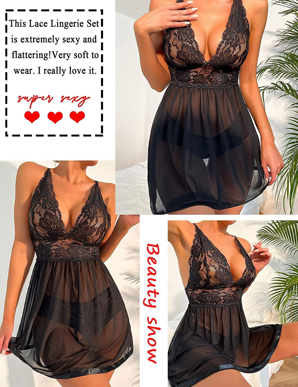 Thumbnail: Avidlove Women Lingerie Lace Babydoll Strap Chemise Halter Teddy V neck Sleepwe