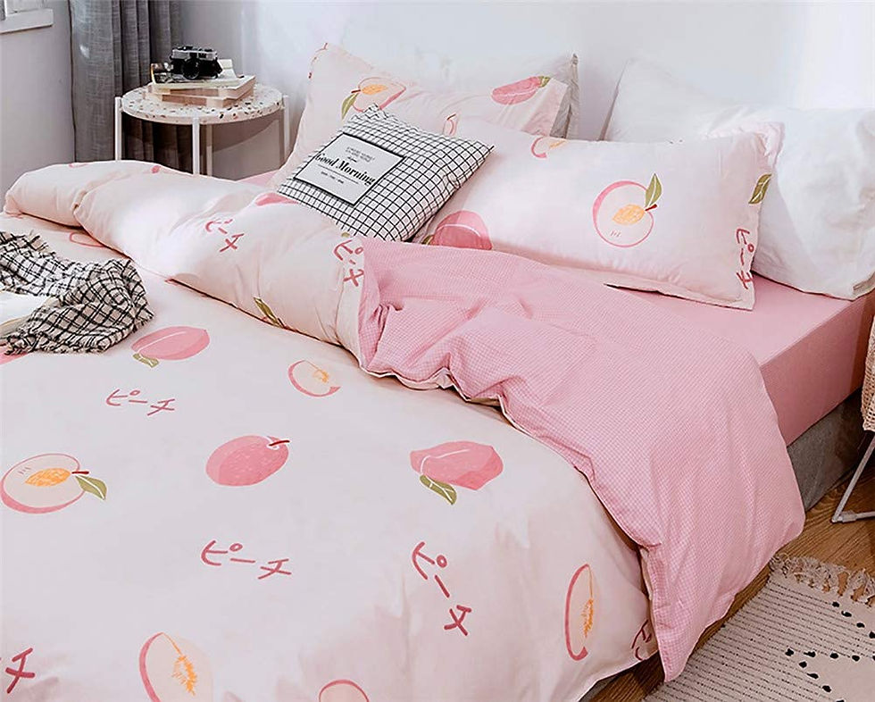 الصورة المصغرة: Xiongfeng Kids Duvet Cover Set Queen Size Girls Peach Fruit Printed Blush Pink 