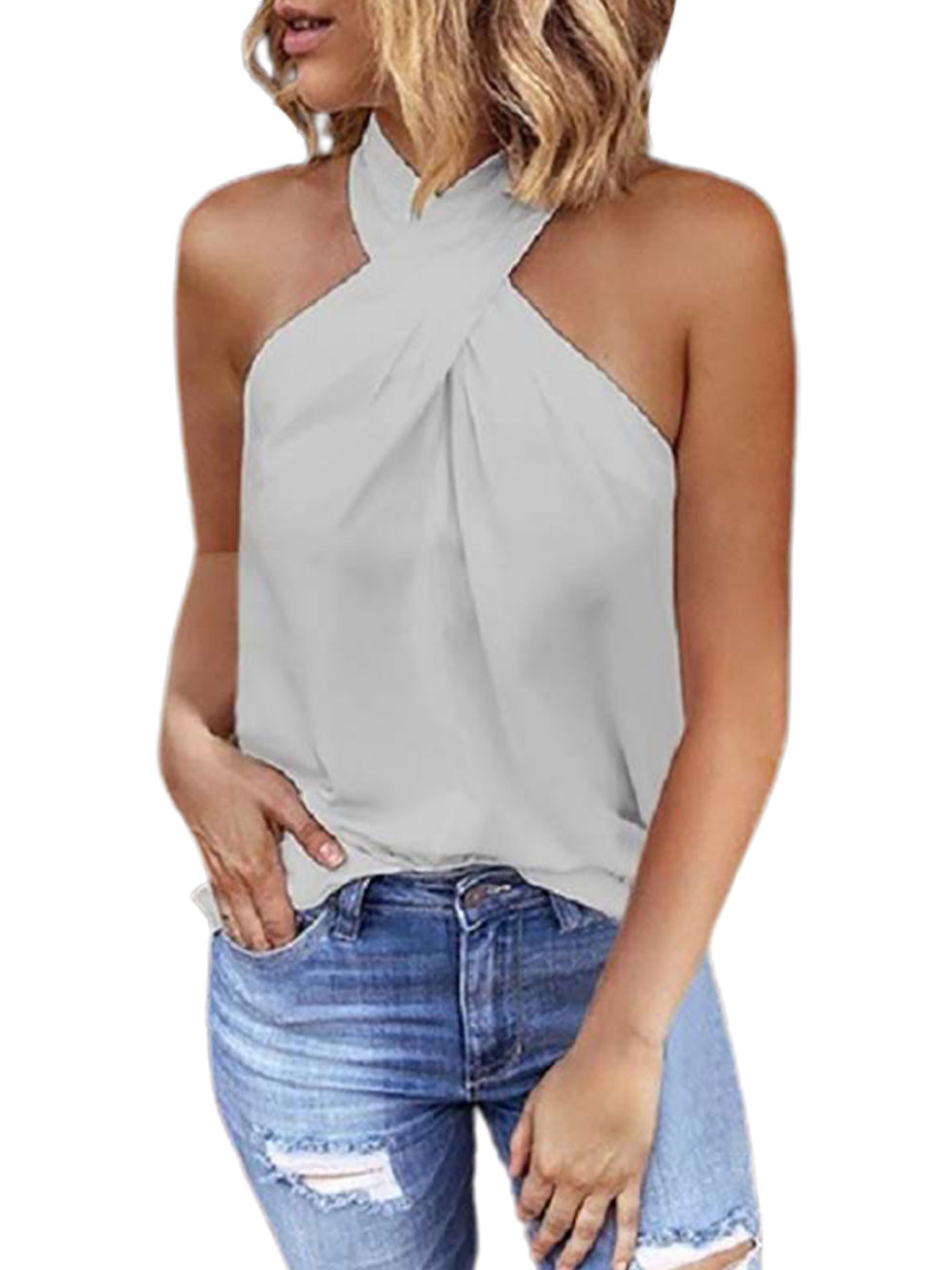 Миниатюра: Womens Summer Tops Halter Neck Sleeveless Plain T-Shirts Blouses Casual Loose