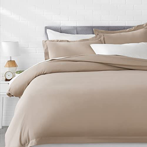 الصورة المصغرة: Amazon Basics Light-Weight Microfiber Duvet Cover Set with Snap Buttons - King,