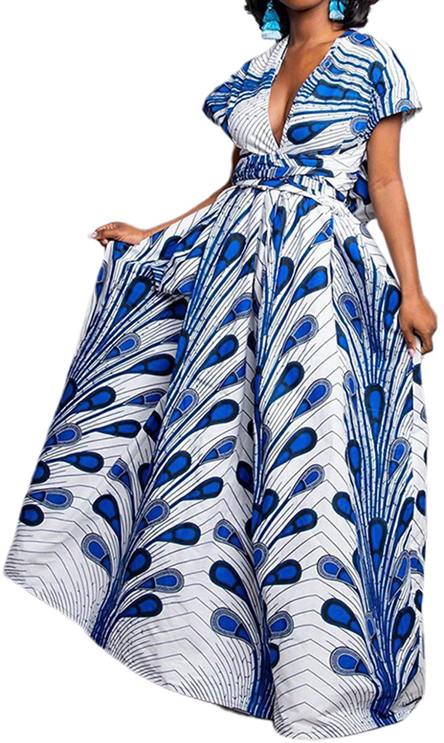 Thumbnail: Vimoisa Women Sexy Boho African Dress Long Maxi Dress V-Neck Multi-Way Dress Pl