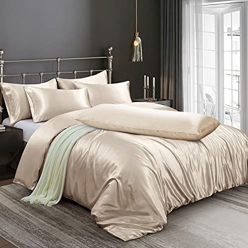 Thumbnail: Ersmak 6 Pieces Satin Duvet Cover Full/Queen Size Luxury Silky Bedding Duvet Co