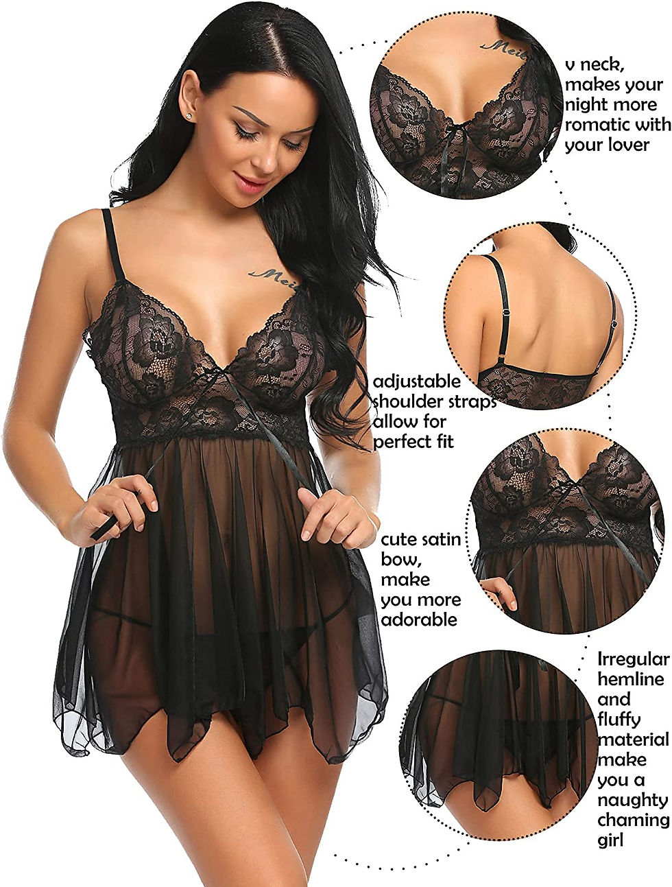 Thumbnail: Avidlove Women Lingerie Babydoll Lace Nightgown Mesh Chemise Boudoir Nighty Ted