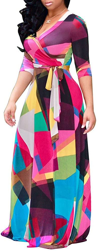 Thumbnail: SheKiss Women's Sexy V Neck Floral Long Sleeves Maxi Dresses Casual Loose Party