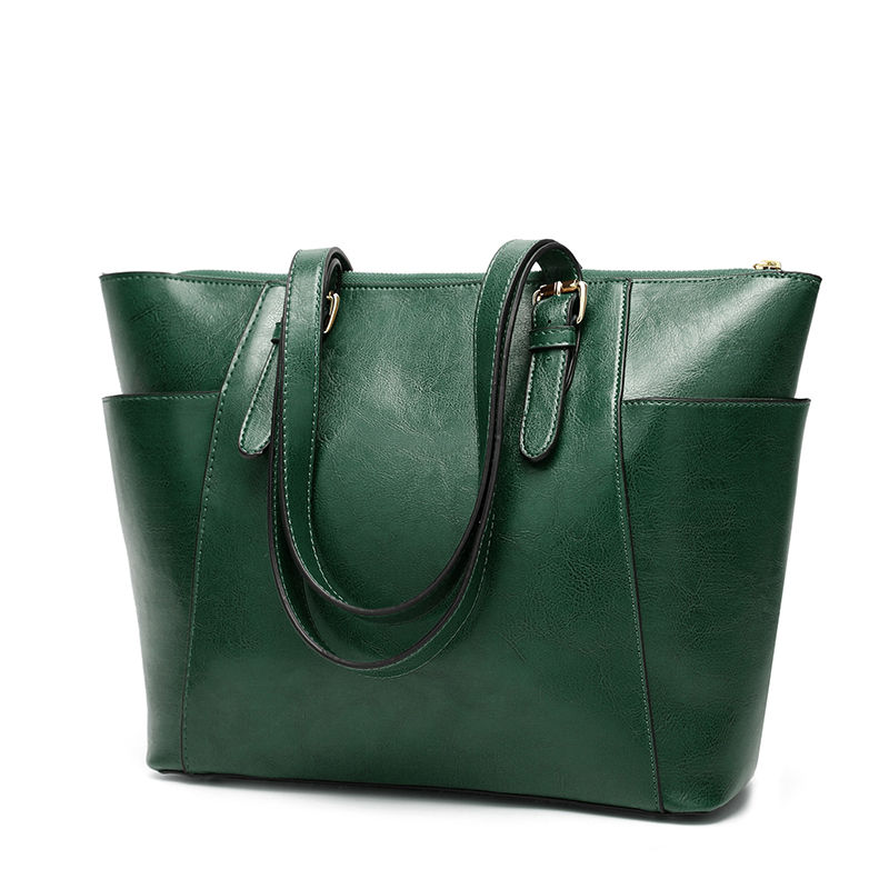 Thumbnail: Custom Ladies Large Luxury Work PU Brown Leather Tote Laptop Handbag Women Shou