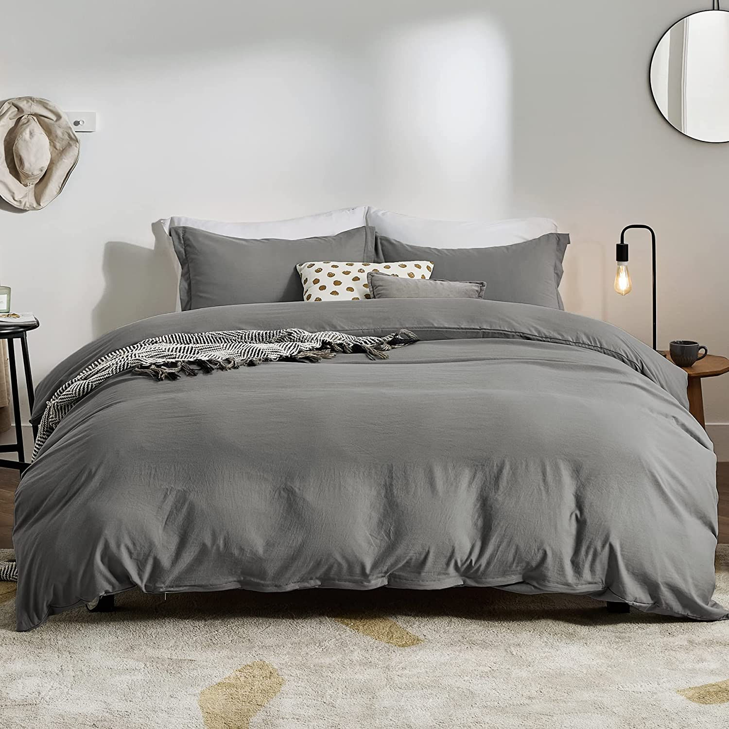 Bedsure Grayish Blue Duvet Covers Queen Size - Washed Duvet Cover, Soft Queen D