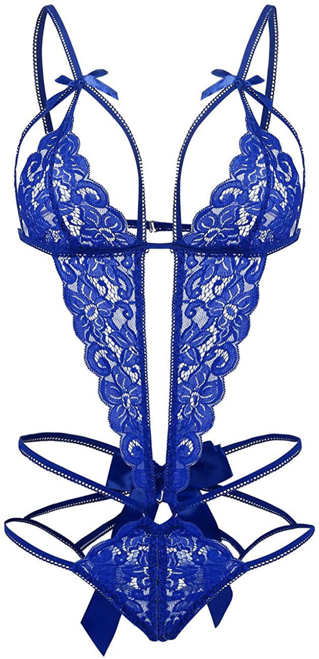 Thumbnail: Donnalla Women's Deep V Lace Teddy One Piece Lingerie Cutout Strappy Lingerie