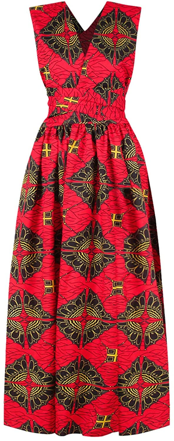 Thumbnail: Vimoisa Women Sexy Boho African Dress Long Maxi Dress V-Neck Multi-Way Dress Pl