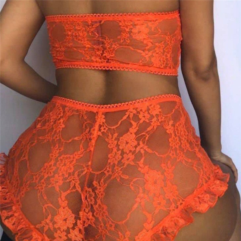 Thumbnail: Women's Fashion Lace Tulle Sets Ruffles Sleepwear Babydoll Lady Sexy Bandeau Un