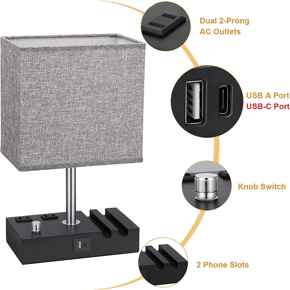 Thumbnail: Fully Dimmable Table Lamp for Bedroom with USB C Ports, Kakanuo Small USB Bedsi
