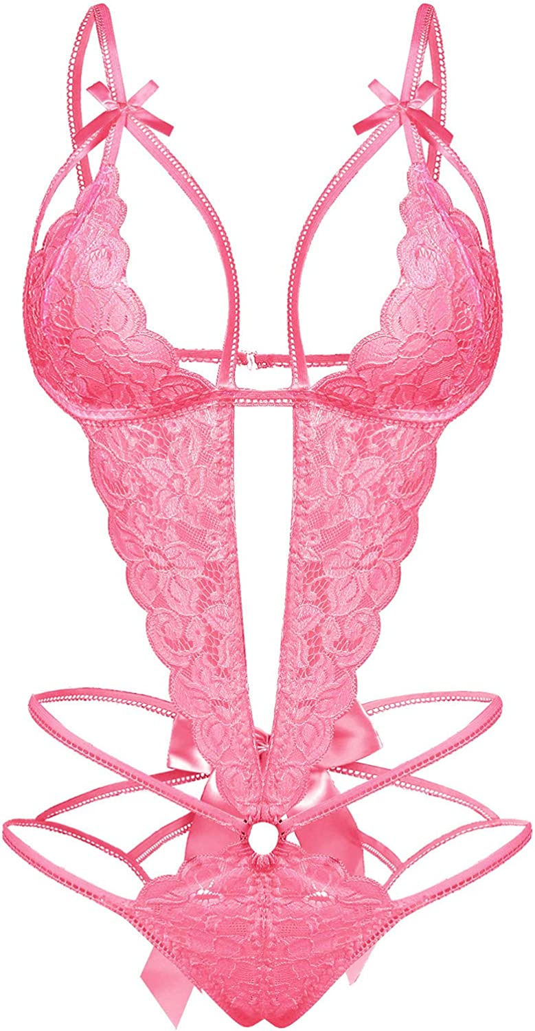 Thumbnail: Donnalla Women's Deep V Lace Teddy One Piece Lingerie Cutout Strappy Lingerie