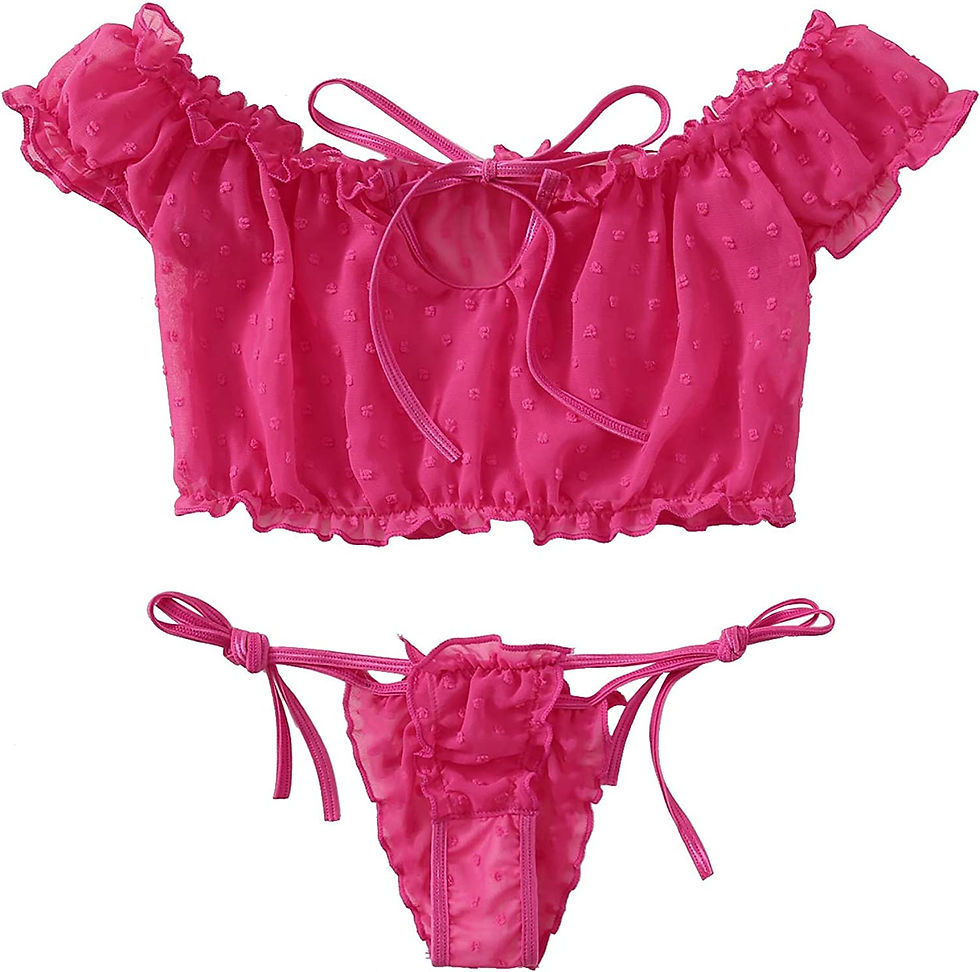 Thumbnail: SheIn Women's Self Tie Ruffle Trim Dobby Mesh Lingerie Set Sexy Bra and Panty
