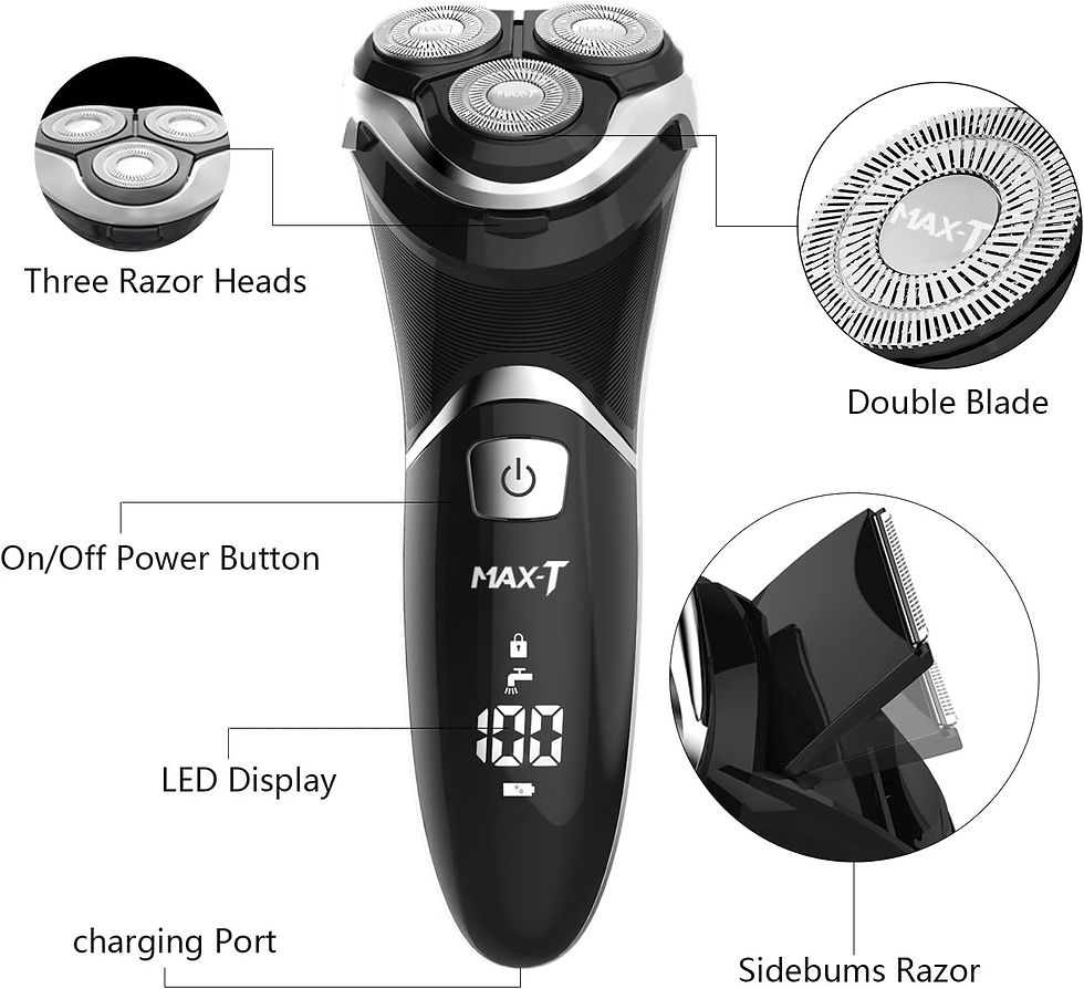 サムネイル： Men's Electric Razor MAX-T Quick Rechargeable Rotary Shaver with LCD Display Po