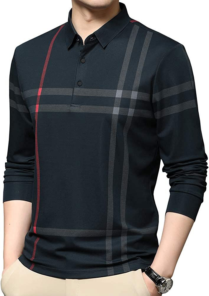 الصورة المصغرة: Womleys Mens Casual Striped Long Sleeve Collared T Shirt Polo Shirts