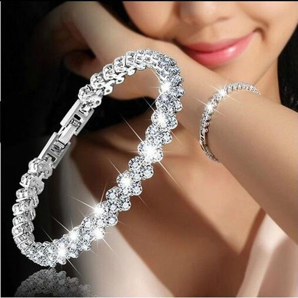 サムネイル： 2021 New Fashion Roman Style Woman 925 Sterling Silver Crystal Diamond Bracelet
