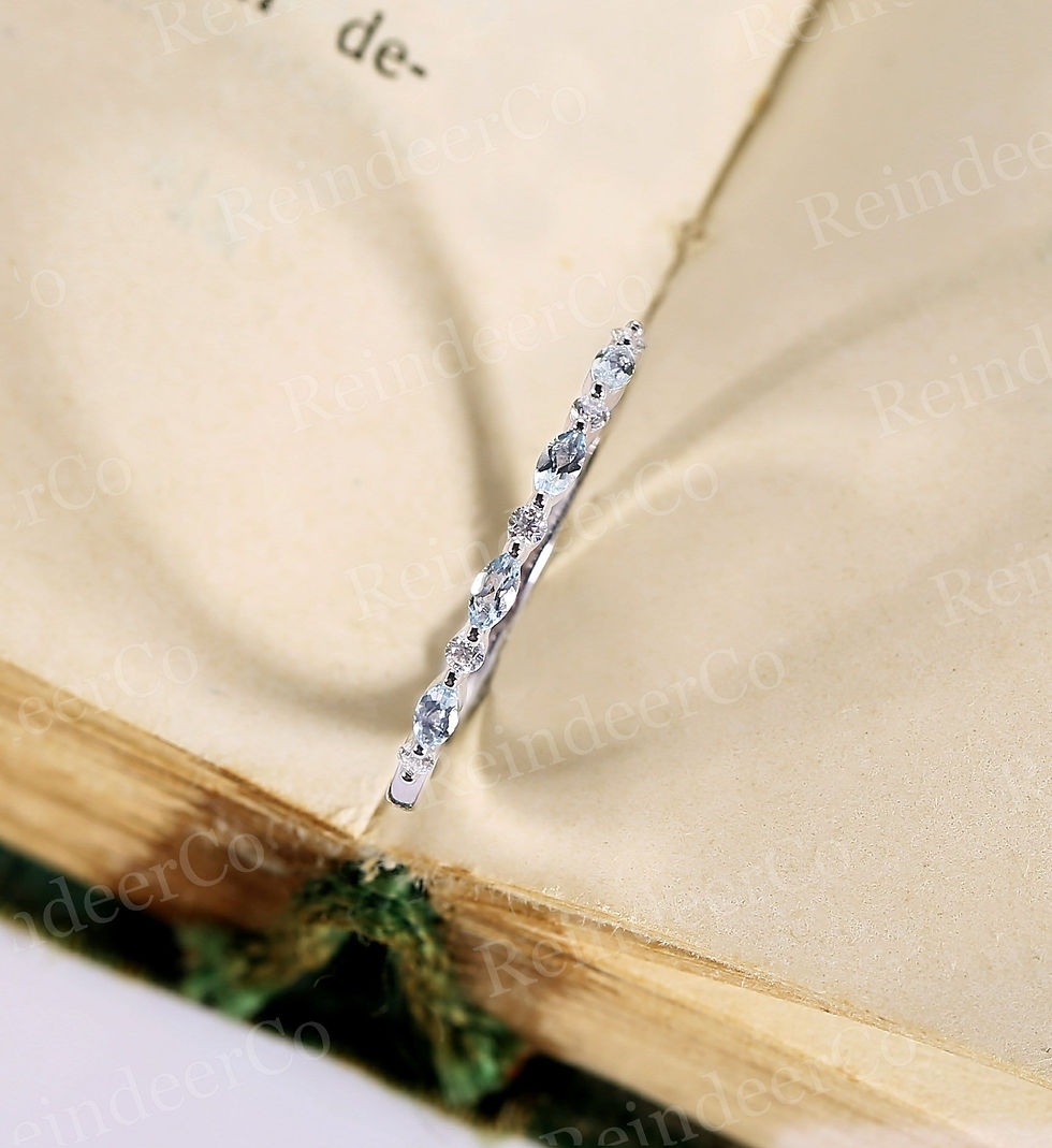 Miniaturbild: Aquamarine wedding band  | Marquise cut ring white gold | Moissanite Diamond un