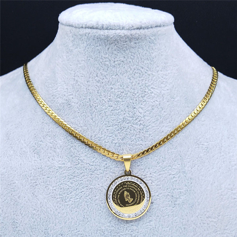 Миниатюра: Crystal Stainless Steel Bible Folded Hands in Prayer Chain Necklaces Men Gold C
