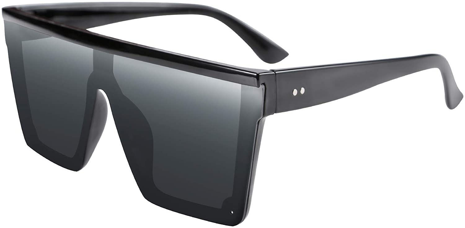 FEISEDY Women Men Flat Top Shield Sunglasses Oversized Square Rimless Shades UV