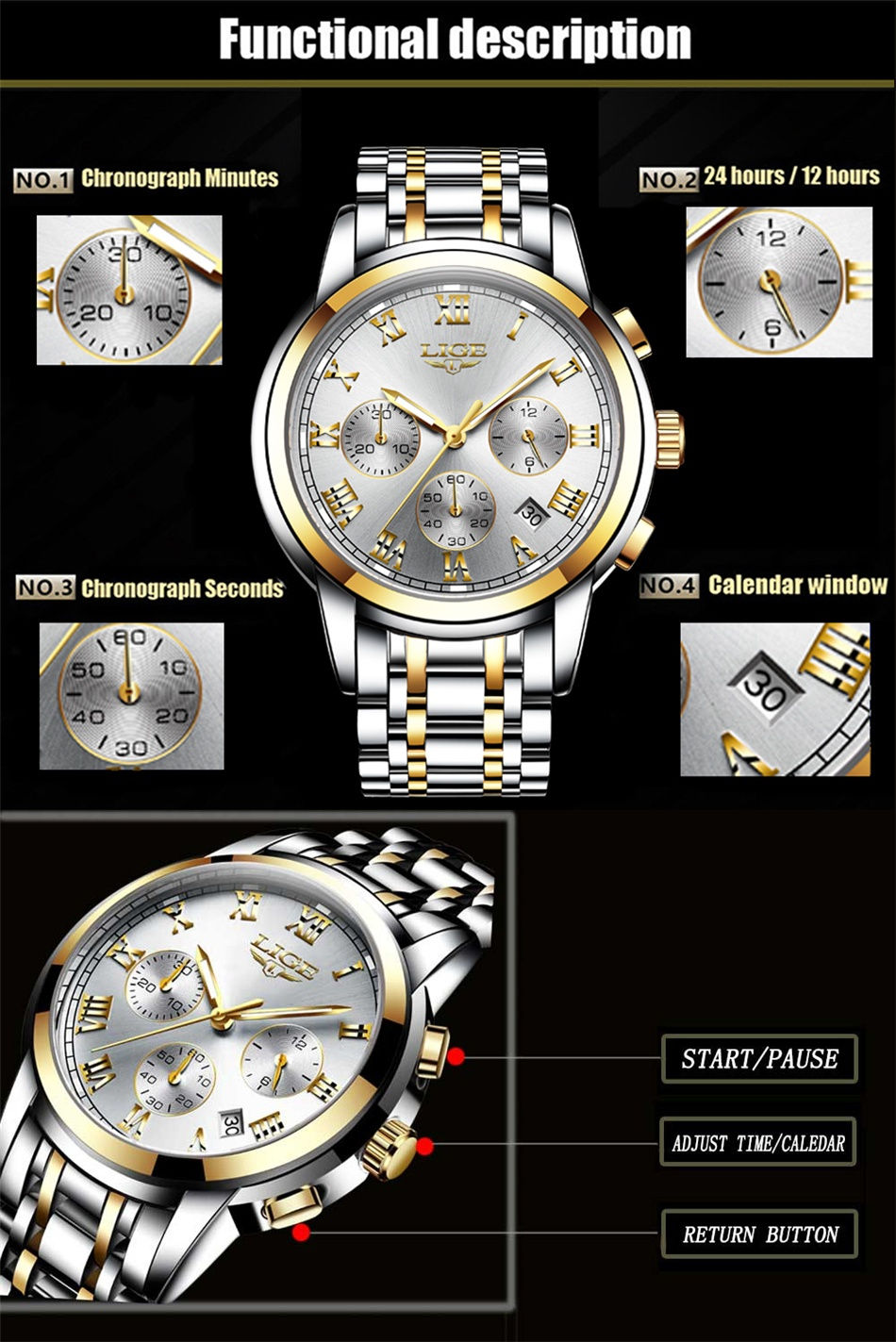 Thumbnail: LIGE Men Watches Top Luxury Brand Full Steel Waterproof Business Quartz Watch M