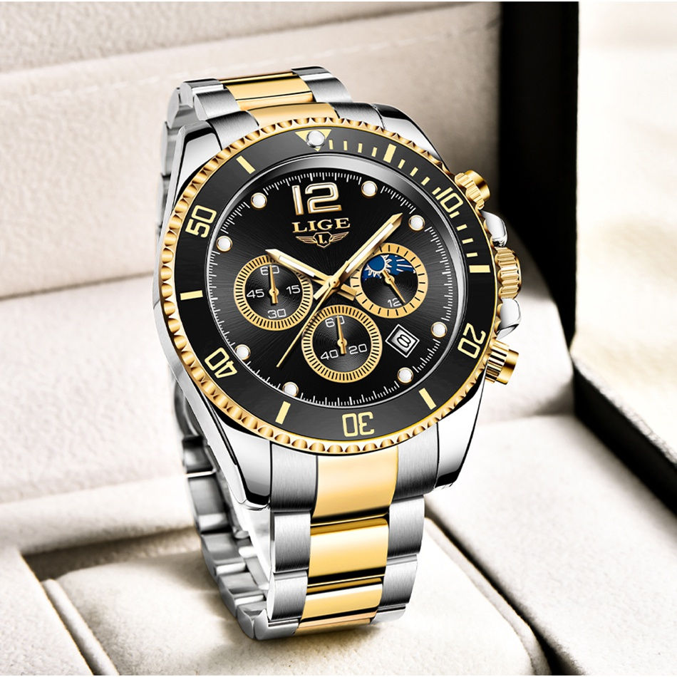 Thumbnail: LIGE Watches Mens Top Brand Luxury Clock Casual Stainless Steel 24Hour Moon Pha