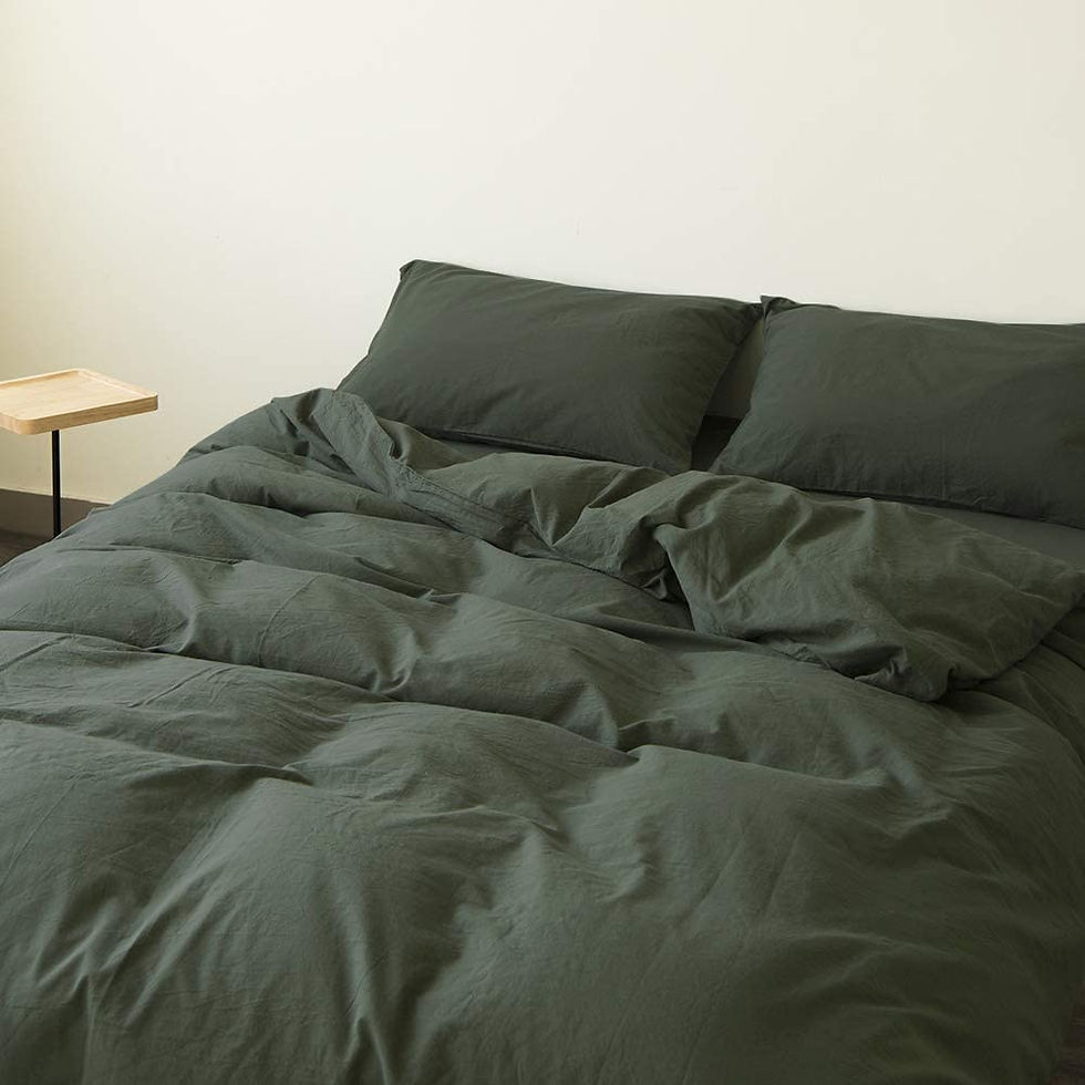 الصورة المصغرة: Washed Cotton Duvet Cover Dark Green Reversible Solid Color Bedding Set Modern 