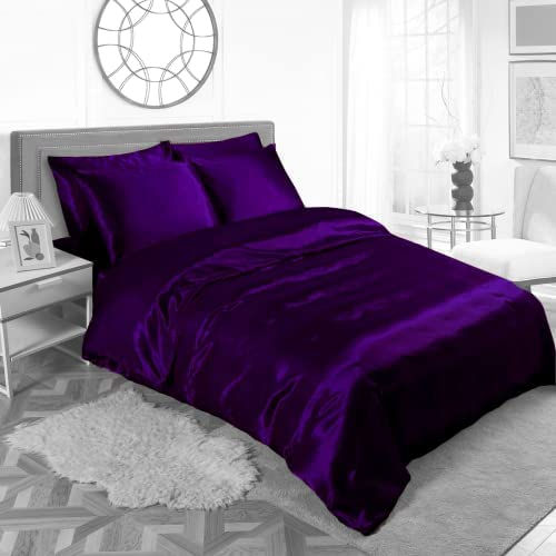 الصورة المصغرة: AL AHMEDANI LINEN Satin Sheets Queen and King Size with 4 Pillow Cases, 1 Satin