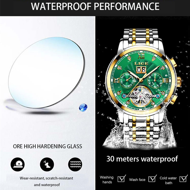 Thumbnail: LIGE Genuine Watch Men Automatic Mechanical Tourbillon Watch Luxury Fashion Sta