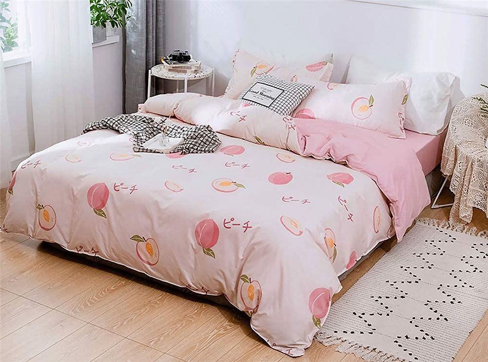 الصورة المصغرة: Xiongfeng Kids Duvet Cover Set Queen Size Girls Peach Fruit Printed Blush Pink 