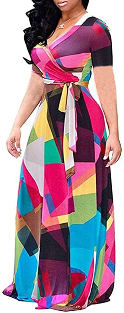 Thumbnail: Locryz Women's V Neck 3/4 Sleeve African Floral Printed Party Loose Long Maxi D