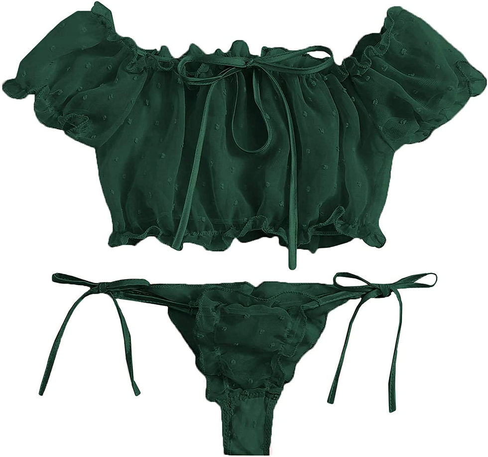 Thumbnail: SheIn Women's Self Tie Ruffle Trim Dobby Mesh Lingerie Set Sexy Bra and Panty