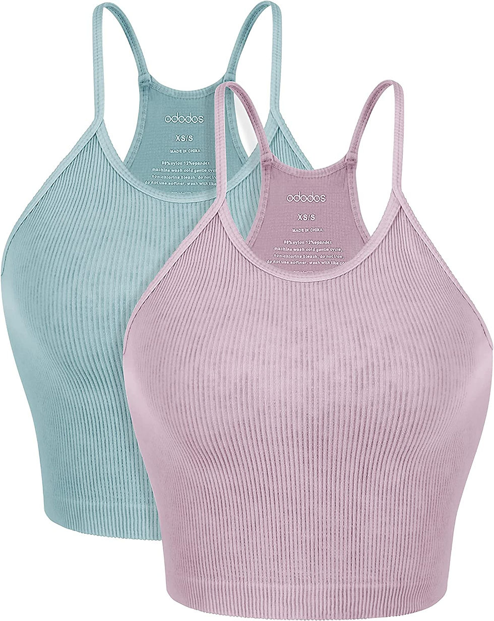 Thumbnail: ODODOS Women's Crop 3-Pack Washed Seamless Rib-Knit Camisole Crop Tank Top