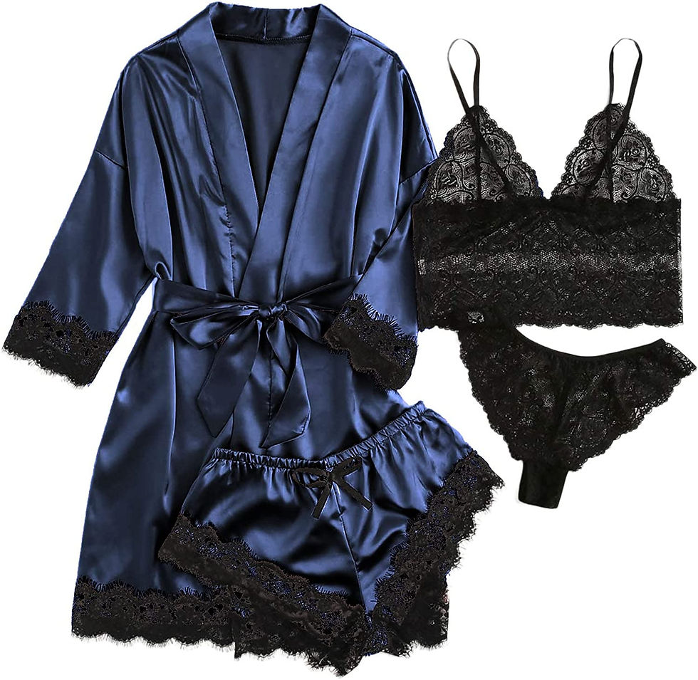 Thumbnail: SOLY HUX Women's Satin Pajama Set 4pcs Floral Lace Trim Cami Lingerie Sleepwear