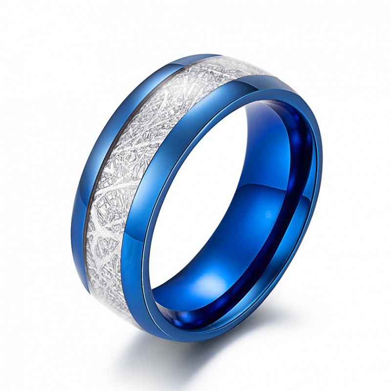 サムネイル： Fashion Men 8mm Silver Tungsten Carbide Ring Vintage Meteorites Pattern Wedding