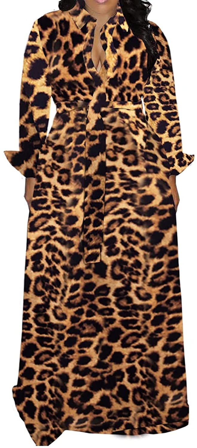 Thumbnail: Aro Lora Women's African Print Deep V Neck 3/4 Sleeve High Slit Dashiki Long Ma